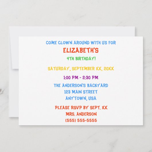 Invitation Venez font le clown autour avec nous (Dos)