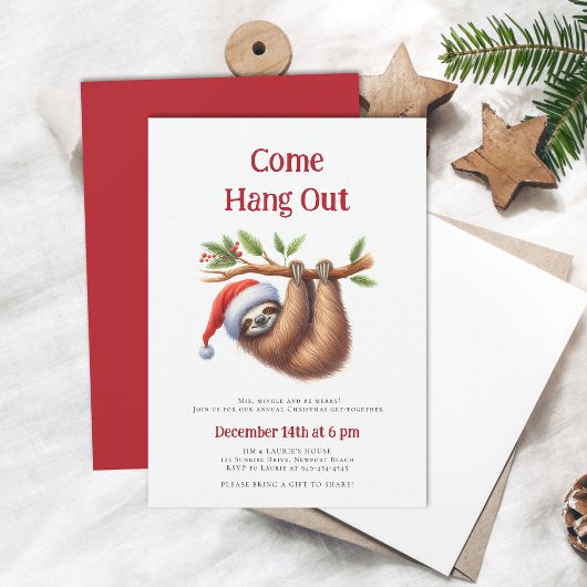Invitation Venez Hang Out Sloth Branche Drôle Noël Fête