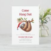 Invitation Venez Hang Out Sloth Branche Drôle Noël Fête (Debout devant)