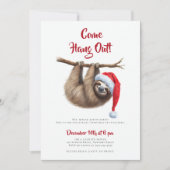 Invitation Venez Hang Out Sloth Red Casquette Fête de Noël dr (Devant)