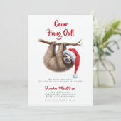 Invitation Venez Hang Out Sloth Red Casquette Fête de Noël dr (Debout devant)