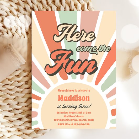 Invitation Venez ici Fun Sunshine 3e fête d'anniversaire