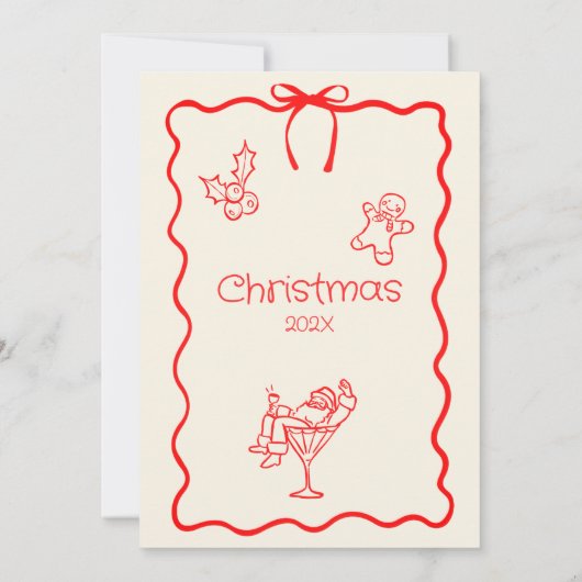 Invitation Venez passer la fête de Noël Whimsical Red Pink (Dos)