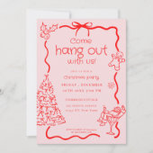 Invitation Venez passer la fête de Noël Whimsical Red Pink (Devant)