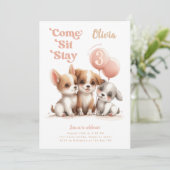 Invitation Venez Sit Rester Fille Chiot Anniversaire Fête (Debout devant)