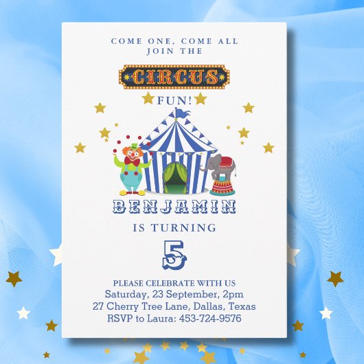 Invitation Venez tous Big Top Circus fête d'anniversaire