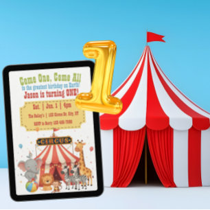 Invitation Venez tous, plus grand 1er anniversaire du cirque