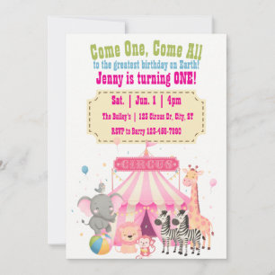 Invitation Venez tous Rose 1er Cirque Anniversaire