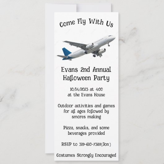 Invitation Venez voler avec nous (Dos)