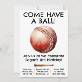 Invitation Venez vous amuser ! Fête d'anniversaire de basebal (Devant)