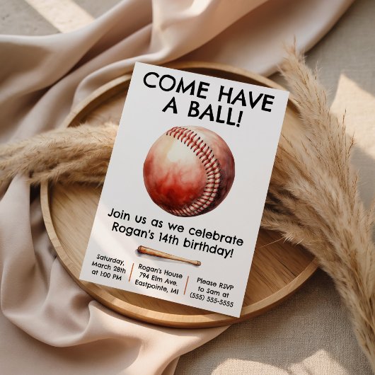 Invitation Venez vous amuser ! Fête d'anniversaire de basebal