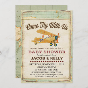 Invitation veneze de voyage d'avion de baby shower