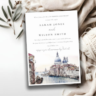 Invitation Venise Italie Canaux Aquarelle Mariage Anniversair