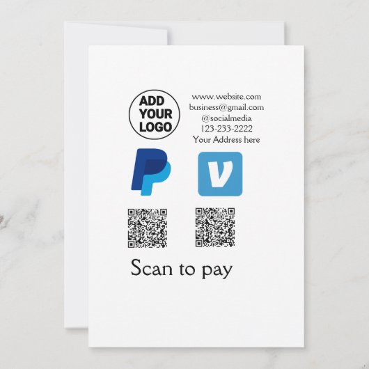 Invitation Venmo paypal scan pour payer ajouter q r code logo (Dos)