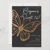 Invitation Vent de miel Brown Boho Noir Butterfly Sweet 16 (Devant)