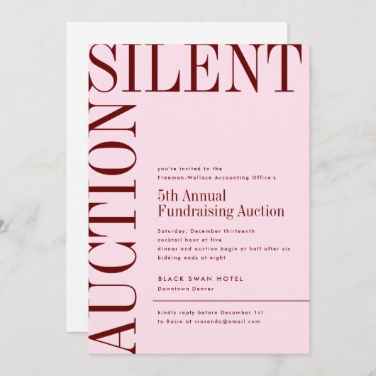 Invitation Vente aux enchères silencieuse en gros texte de Bl (Devant / Derrière)