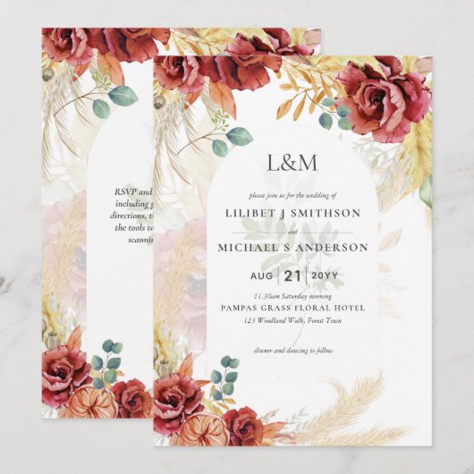 Invitation VENTE ! Boho Burgundy Gold Floral Country Grange F (Devant / Derrière)