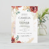 Invitation VENTE ! Boho Burgundy Gold Floral Country Grange F (Debout devant)