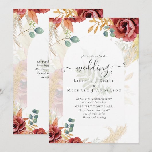 Invitation VENTE ! Boho Burgundy Gold Floral Country Grange F (Devant / Derrière)