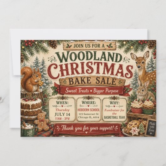 Invitation Vente de pâtisseries de Noël en forêt rustique (Devant)