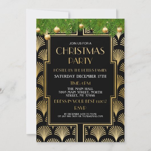 Invitation Ventilateur d'or de Noël Art déco des années 1920 (Devant)