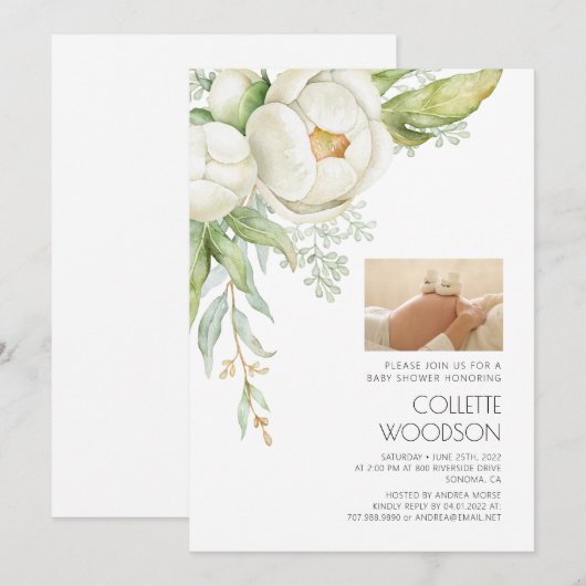 Invitation Ventre Enceinte Floral Baby shower photo Invitatio (Devant / Derrière)