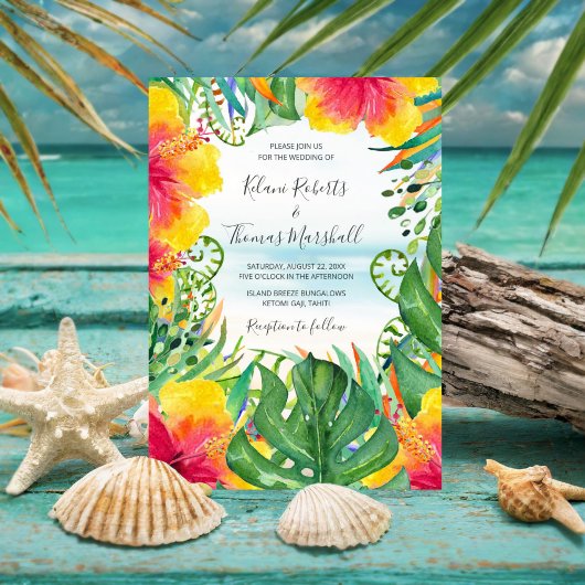 Invitation Vents des iles | Tropical Beach Watercolor Mariage