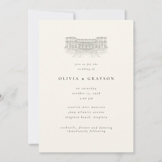 Invitation Venue Illustration Old Money Aesthetic, Wedding  (Devant)