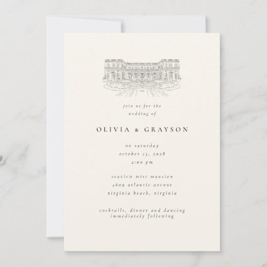 Invitation Venue Illustration Old Money Aesthetic, Wedding  (Devant)