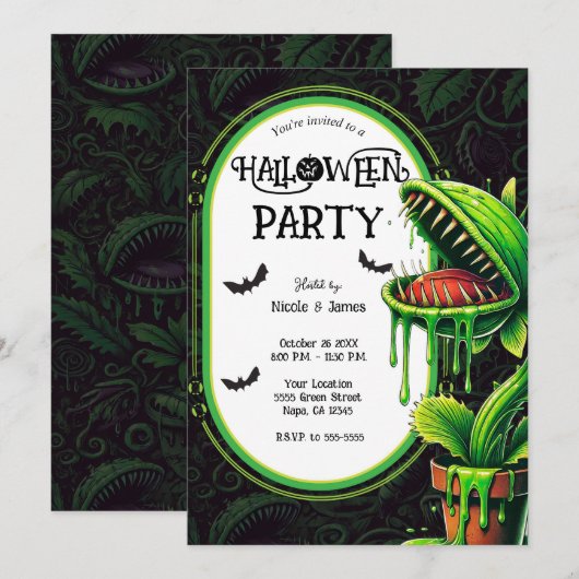 Invitation Vénus Flytrap Green Slime Halloween Party (Devant / Derrière)