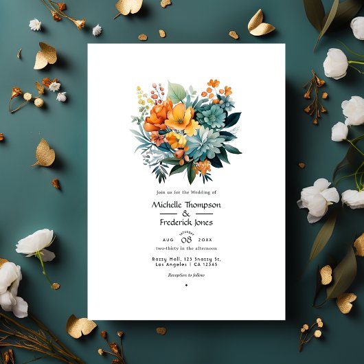 Invitation Verdigris et Gold Floral Mariage