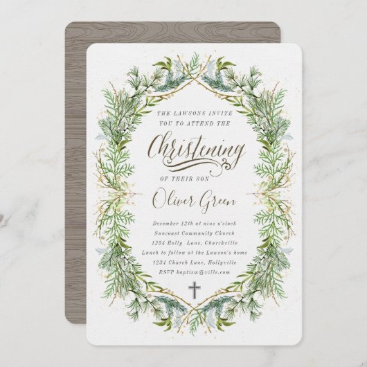 Invitation verdoyante Christening (Devant / Derrière)