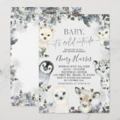 Invitation Verdure Animaux arctiques Baby shower d'hiver Invi (Devant / Derrière)