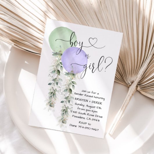 Invitation Verdure Aquarelle Ballons Genre Reveal Invitat