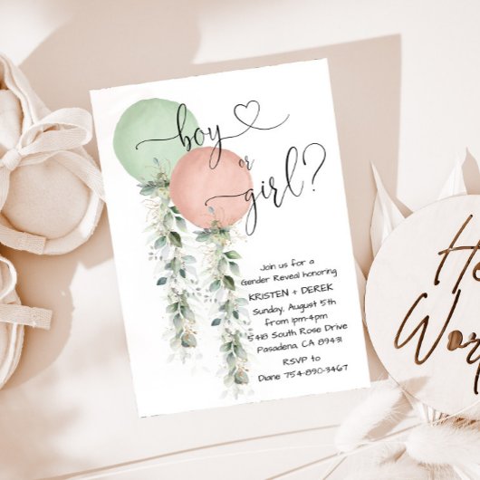 Invitation Verdure Aquarelle Ballons Genre Reveal Invitat