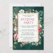 Invitation Verdure aquarelle, baubles de Noël, eucalyptus (Devant)