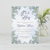 Invitation Verdure Aquarelle Bleue C'est un Baby shower garço (Debout devant)