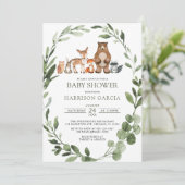 Invitation Verdure Aquarelle Bois Baby shower Animaux (Debout devant)