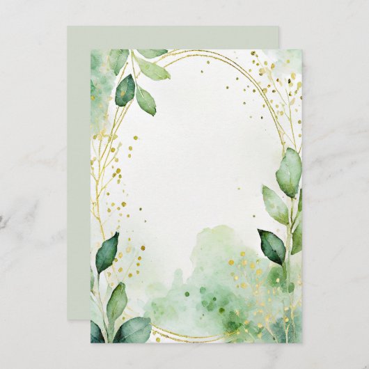 Invitation Verdure aquarelle et Mariage blanc or (Devant / Derrière)