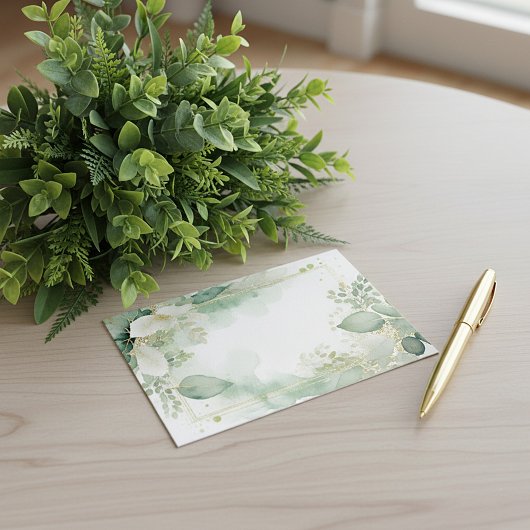 Invitation Verdure aquarelle et Mariage blanc or