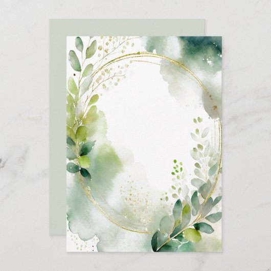 Invitation Verdure aquarelle et Mariage blanc or (Devant / Derrière)