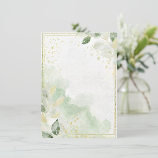 Invitation Verdure aquarelle et Mariage blanc or (Debout devant)