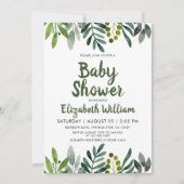 Invitation Verdure Aquarelle Feuille Baby shower botanique (Devant)