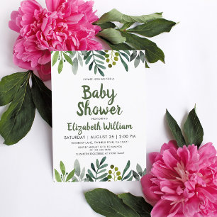 Invitation Verdure Aquarelle Feuille Baby shower botanique