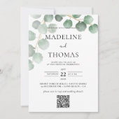 Invitation Verdure Aquarelle Feuille Photo Qr Code Mariage (Devant)