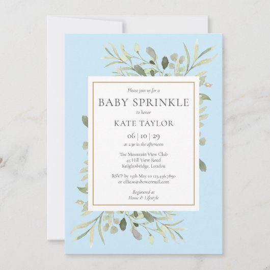 Invitation Verdure Aquarelle Feuilles Baby Boy Sprinkle (Devant)