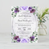 Invitation Verdure Aquarelle Florale Purple Mariage élégant (Debout devant)