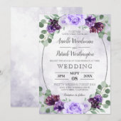 Invitation Verdure Aquarelle Florale Purple Mariage élégant (Devant / Derrière)