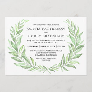 Invitation Verdure Aquarelle Laurel Wreath Mariage