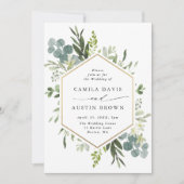 Invitation Verdure Aquarelle or Hexagon Mariage (Devant)